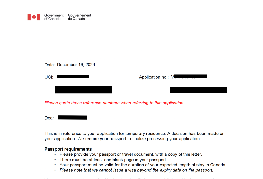 client received a passport request